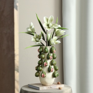 Jarrón de Cerámica Flolenco Hecho a Mano, Juego de 3 Piezas con Relieve 3D de Figuras, Jarrones Florales Verdes, Frutero para Decoración de Mesa - Product Image 4