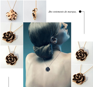 Set di gioielli <span class=keywords><strong>da</strong></span> donna di moda in tre <span class=keywords><strong>pezzi</strong></span> placcato in lega rame nero rosa <span class=keywords><strong>otto</strong></span> petalo camelia orecchini anello di fidanzamento di nozze - Product Image 3
