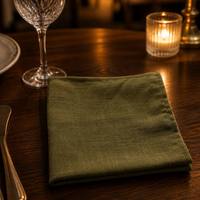 Serviette de table en lin vert olive, texture grossière, pliée, pour hôtel, restaurant, café, taille personnalisée