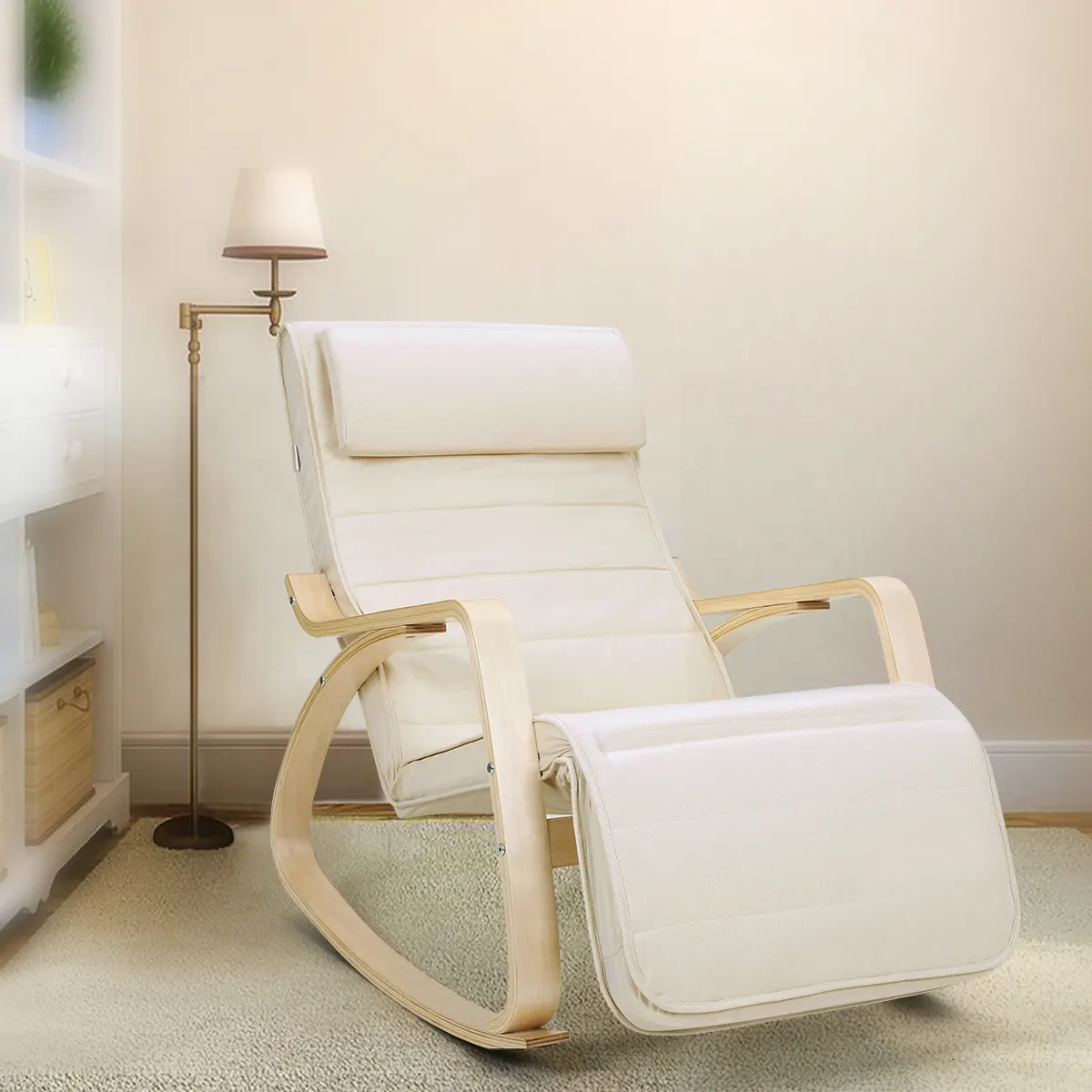 Songmics phòng khách Bentwood sunlounger phòng ngủ hiện đại vải ngồi có thể ngả ghế đệm bằng gỗ Rocking Chair