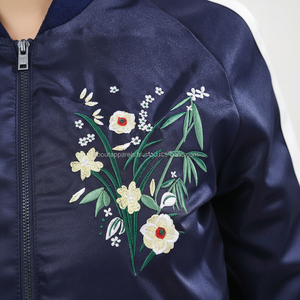 เสื้อแจ็กเก็ตบอมเบอร์สตรี,ทำจากผ้าซาตินผ้าไหมโพลีเอสเตอร์สีตัดกัน - Product Image 1