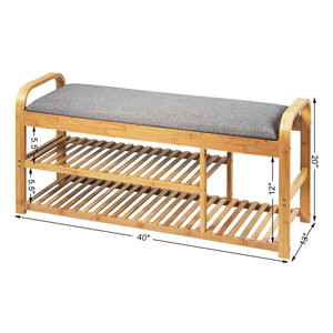 Entryway 3-Tier Wooden Shoe Rack Bench with Cushion Side Table Hallway Spacious Space with Different Heights Comfortable Cushion - Product Image 3
