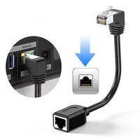 D-sunty Kabel Ekstensi Ethernet CAT6/CAT6A Kabel Patch Jaringan Gigabit RJ45 Sudut 90 Derajat Male Female Kecepatan Tinggi CE ROHS STP