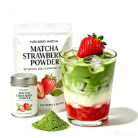 Poudre de thé matcha à la fraise - Mélange de superaliments verts avec saveur fruitée, sans gluten, végétalien, substitut de repas, boîte en vrac