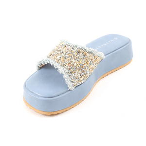Sandalias de verano con punta abierta para mujer, tacones altos cómodos con <span class=keywords><strong>cuñas</strong></span> <span class=keywords><strong>doradas</strong></span> para la temporada de primavera, plantilla de PU, cierre sin cordones - Product Image 1