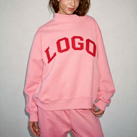 Sweat-shirt surdimensionné personnalisé pour femme, col montant, épaules tombantes, lettres brodées, appliqué, vente en gros