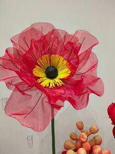 S270 gigante di seta installazione Organza fiore EVA gigante rosa rossa colore gigante carta rosa fiore con stelo e Base - Product Image 3