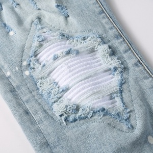 Jeans skinny stretch pour hommes, bleus, de haute qualité, effet usé, style motard, avec trous aux genoux, personnalisables avec patchs, vente en gros - Product Image 4