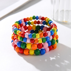 Colorful Women's Bohemian <b>Beaded</b> <b>Bracelet</b> Rainbow Wooden Elastic Jewelry Fashion Accessory Yiwu Origin SY0492 1 - Product Image 2