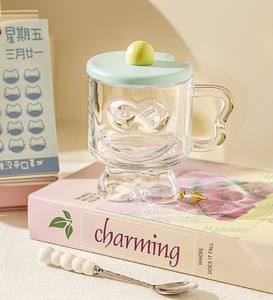 Verre à boisson en verre de style Ins avec couvercle, design élégant, verre à jus, verre à boisson, verre à dessert haut de gamme, tasse à café - Product Image 4