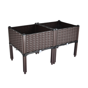 VERTAK Outdoor <b>Plastic</b> Raised Garden Bed White/Brown Square <b>Planter</b> Box with Safety Heads for Vegetables Flowers - Product Image 2