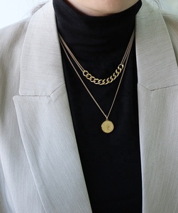 Chaîne cubaine à Double chaine pour femmes, plaqué or 18k, avec pendentif en pièce de monnaie, chaîne cubaine reine ustensile, bijoux, - Product Image 5