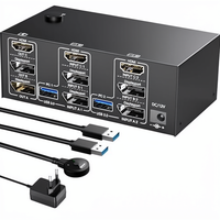 USB 3.0 KVM Switch 2 PC 3 Monitor 8K 60Hz 4K144Hz 2 untuk 1 untuk Port 4 Perangkat USB Mouse/Keyboard Berkabel