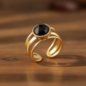 Amy Amy Fashion <b>Ring</b> <b>Gold</b> Plated Natural Stone <b>Cocktail</b> <b>Ring</b> For Women Vintage Style Geometric Design Everyday Wear - Product Image 2