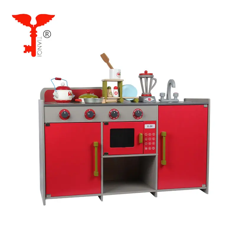 Atacado novo design de madeira cozinha brinquedos, crianças, madeira, crianças, cozinha em vermelho