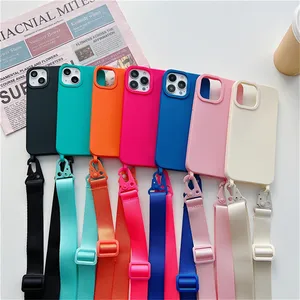 for iphone 11 12 xs max silicone phone case crossbody rope strap for iphone 14 phone case with lanyard bulk buy