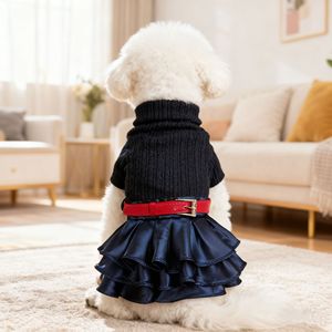 Dog <b>Sweater</b> Dress <b>Set</b> Grey Navy Blue Polyester Four Seasons Pet Clothes - Product Image 3