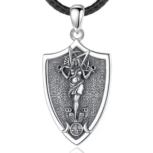 Vintage Embossment Design Jewelry 925 Sterling Silver Shield Shaped Goddess Lilith Amulet Necklace for Women or Men