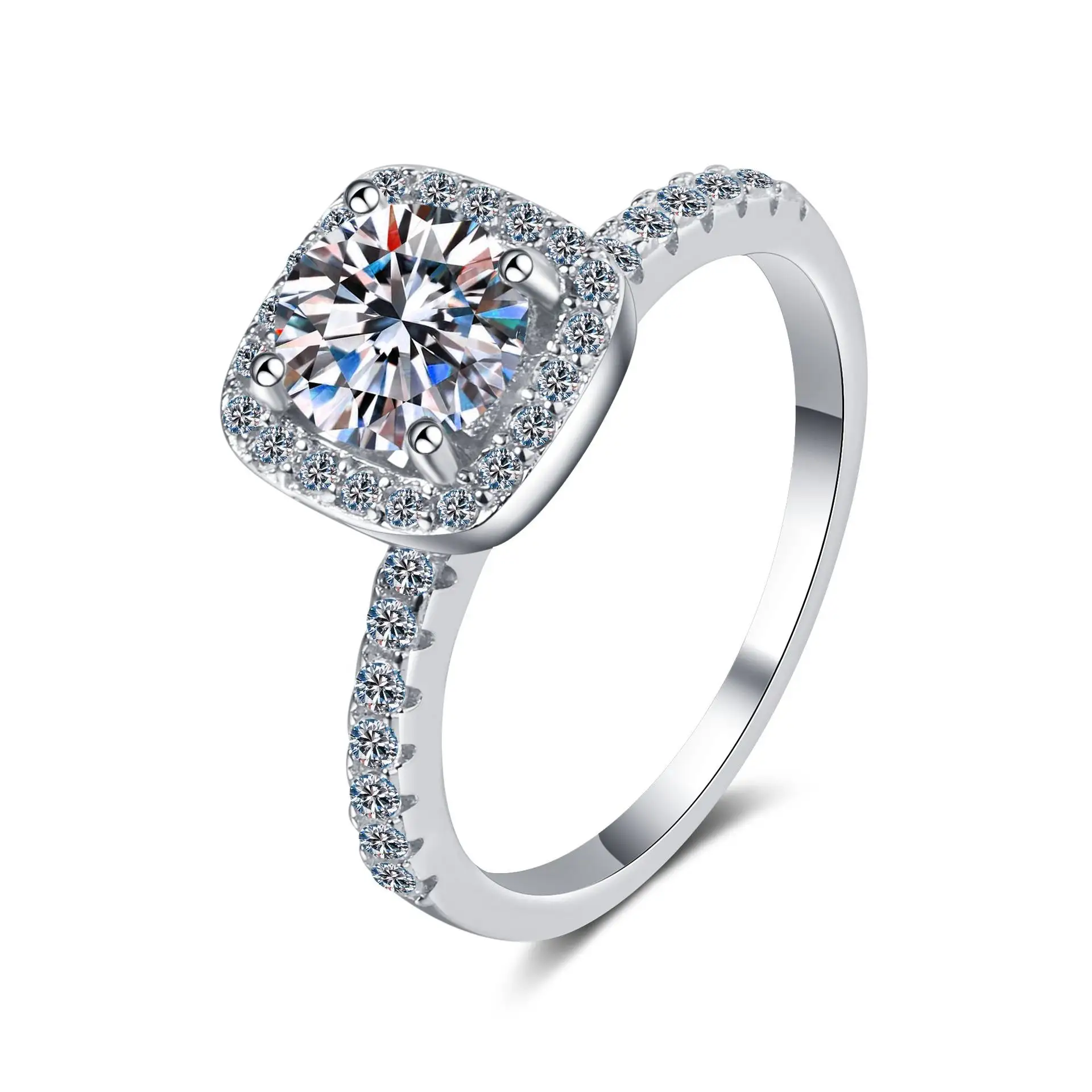 Halo Anneau De Mariage pour les Femmes De Mariée 925 Sterling Argent Platine Plaqué 0.5ct 1.0ct 2.0ct Promesse Radiant Moissanite Diamant Anneau