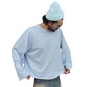 T-shirt décontracté surdimensionné à manches longues pour homme, design vierge, teinture unie, bords bruts - Product Image 4