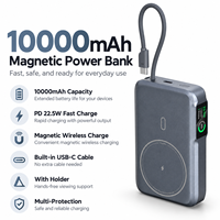 Batterie externe magnétique sans fil 10000mAh, charge rapide PD22.5W, câble Type-C intégré, écran TFT, support de téléphone, batterie externe portable