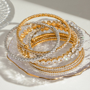 Bracelet en acier inoxydable avec zircon blanc, plaqué or 18 carats, serti en canal, bijoux unisexes pour tous les jours - Product Image 3