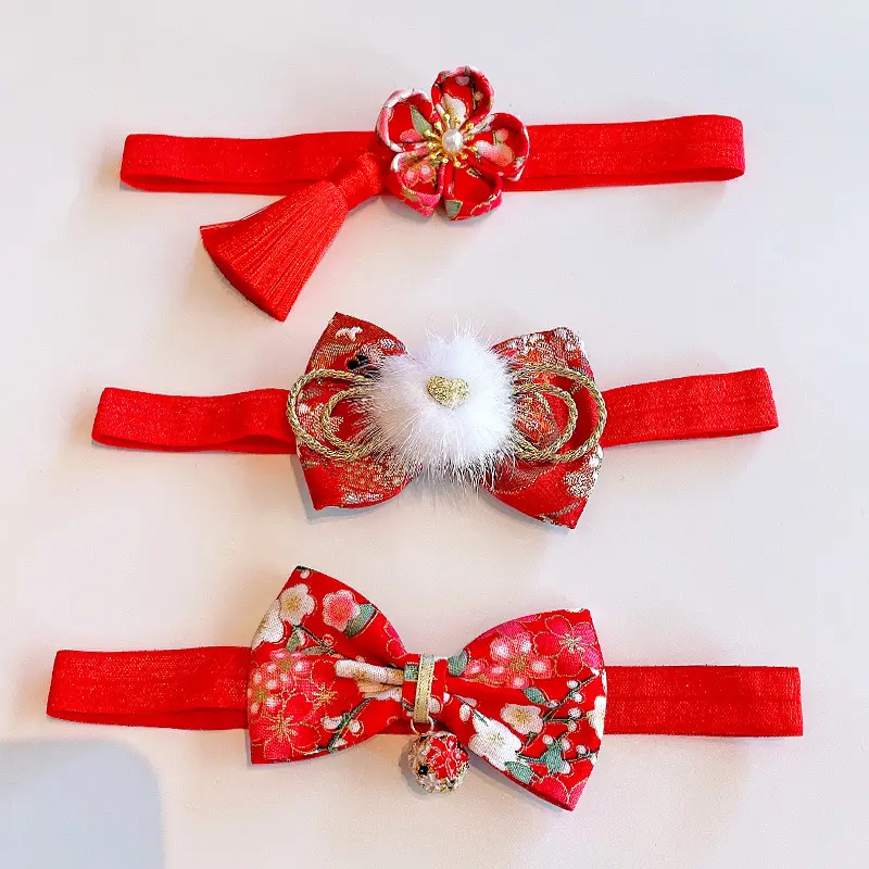 Chinese Style New Year Red Bow Baby Hair Band Cute Vintage Tassel Hair Accessories Spring Festival Flower Headband