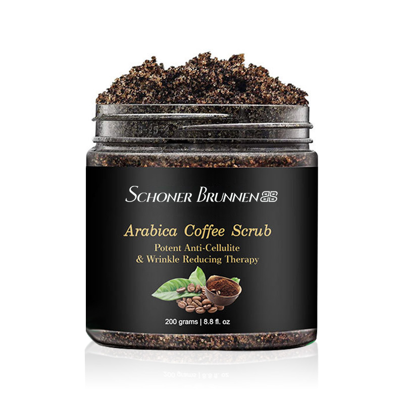 Estratto di caffè nero arabo esfoliante anticellulite con etichetta privata Scrub per corpo e viso