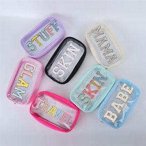 Pochette <span class=keywords><strong>de</strong></span> <span class=keywords><strong>toilette</strong></span> <span class=keywords><strong>de</strong></span> voyage transparente pour filles, pochette <span class=keywords><strong>de</strong></span> maquillage étanche en PVC personnalisée, avec fermeture éclair, pour femmes - Product Image 1