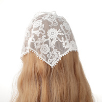 Foulard triangulaire vintage en dentelle brodée, bonnet floral à nouer, couvre-cheveux pour femmes et filles, idéal pour les mariages, vente en gros, fournisseur export