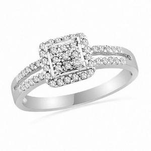 Anillo con incrustaciones de diamantes naturales de 0.50 TCW |   Anillo de compromiso con halo de oro blanco para mujer, joyería nupcial de lujo, regalo de aniversario - Product Image 1
