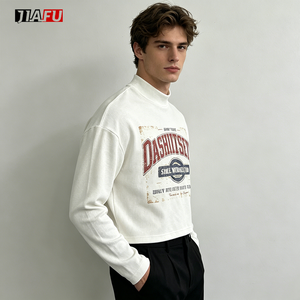 <strong>Men's</strong> T-<strong>Shirts</strong> 280gsm Boxy T-<strong>shirt</strong> Oversized 100% Cotton Mock Neck Baggy Vintage Long Sleeve t <strong>Shirt</strong> for <strong>Men</strong> Bulk Custom Logo - Product Image 3