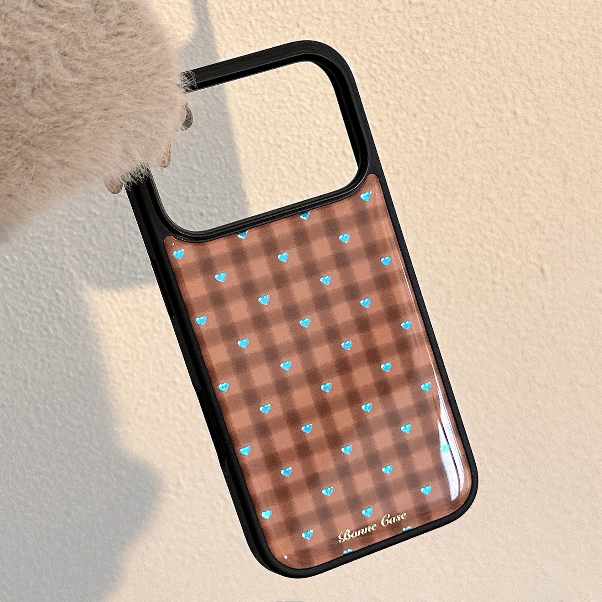 Black with Gilded Brown and Plaid Blue Heart [Resin]