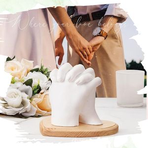 Couple <b>Hand</b> <b>Mold</b> Display Stand Wooden Base For Wedding Home Decoration Modern Style Irregular Shape Natural Wood Color - Product Image 1