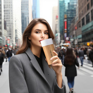 Lara Merci Bamboo Coffee Cup 500Ml Portable Travel Mug With White Porcelain Inner Anti Scalding Design - Product Image 1
