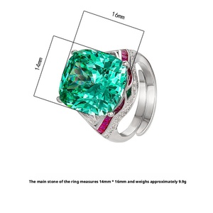 High Quality Jewelry Eco-friendly Copper 14*16MM Green Cubic Zirconia <b>Large</b> Stone <b>Rings</b> for Eye-Catching Style - Product Image 2