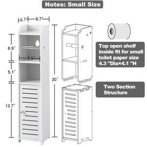 Oushumei Bathroom Storage Cabinet 3 Tier Freestanding Toilet Narrow Cabinet With Door Waterproof Moisture Proof - Product Image 4