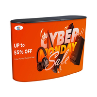 Comptoir promotionnel portable à structure métallique stable, panneau PVC imprimé sur mesure, stand de réception pliable en aluminium, incurvé pour salon professionnel
