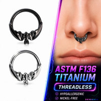 Cincin Hidung Titanium ASTM F136 Model Kelelawar Berengsel, Hipoalergenik Bebas Nikel untuk Tindik Septum Hidung, Perhiasan Tubuh