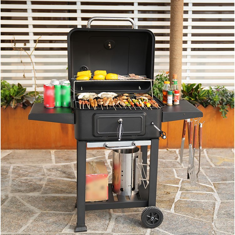 Parrilla de carbón para barbacoa al aire libre, carrito de altura ajustable