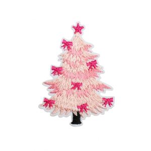 แผ่นปะติดลายปักรูปต้นคริสต์มาสสีชมพูน่ารัก ซานตาคลอส หิมะ ถุงเท้า และบ้าน สำหรับตกแต่ง - Product Image 5