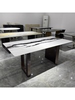 Suite de salle à manger de luxe française en acier inoxydable et marbre naturel, design extensible pour appartements haut de gamme