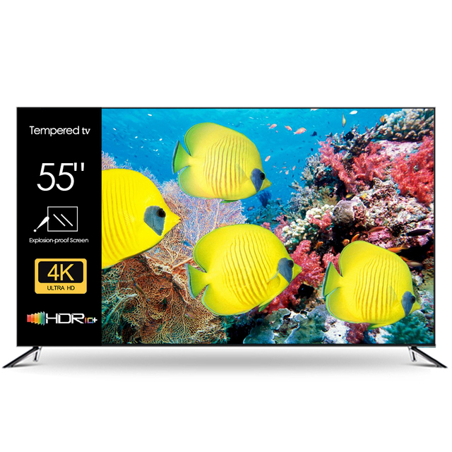 Factory OEM Brand LED TV 55inch Tempered Glass Screen TV Television 55 65 75 85 Inch 4K Smart TV