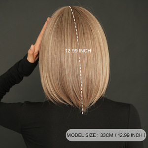 วิกผมบ๊อบสีน้ำตาลทองตรง ยี่ห้อ Yaki  ขนาด 12 นิ้ว <span class=keywords><strong>ผม</strong></span><span class=keywords><strong>สั้น</strong></span>สังเคราะห์ธรรมชาติ ความหนาแน่น 150% ใยทนความร้อนสูง  แบบมีเลเยอร์  ผลิตด้วยเครื่องจักร - Product Image 6