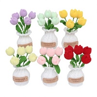 Bouquet de fleurs artificielles en laine faite main, micro-crochets, fleurs de tulipe finement tricotées, pour décoration de mariage, de fêtes et de restaurants, effet fleur préservée