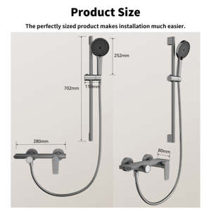 Système de <span class=keywords><strong>douche</strong></span> complet mural thermostatique en laiton brossé chromé gris fusil, haute pression, effet pluie, avec touches piano, pour salle de bain - Product Image 2