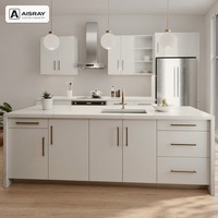 Meuble de cuisine sur mesure ultra brillant, aménagement îlot de luxe, fournitures pour projets résidentiels, boîtes en panneaux mélaminés et tiroirs à fermeture amortie