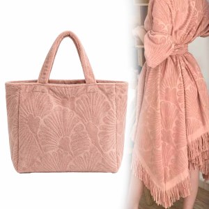 <span class=keywords><strong>Bolso</strong></span> de mano acolchado de felpa de tela de rizo color <span class=keywords><strong>rosa</strong></span> <span class=keywords><strong>empolvado</strong></span> para mujer con asas, cierre abierto, estilo spa, ideal para el verano - Product Image 1