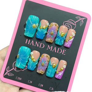 <span class=keywords><strong>Ennio</strong></span> – Ongles artificiels en ABS sculptés en 3D, forme amande, couvrance totale, design doré et ombré, revêtement gel UV, écologiques - Product Image 3