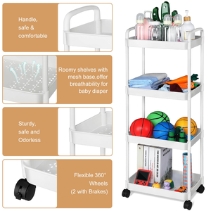 3/4 Tier Wheeled Trolley Organizer Multi-Layer Household Storage Rack for Living Room Kitchen Bookshelf Mobile Snack Storage - Product Image 4